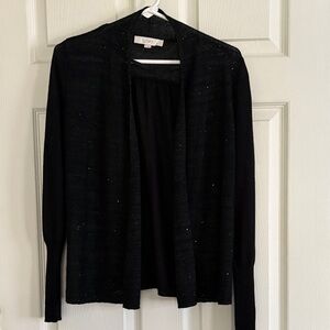 LOFT Black Open-Front Sequined Lightweight Cardigan